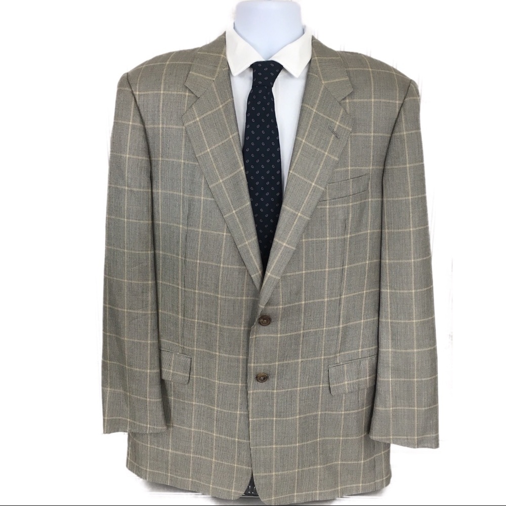 Hickey Freeman Silk Wool Windowpane Blazer 42L